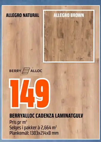 Obs Bygg BERRYALLOC CADENZA LAMINATGULV tilbud
