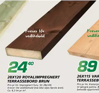 Coop Byggmix 28X120 ROYALIMPREGNERT TERRASSEBORD BRUN tilbud