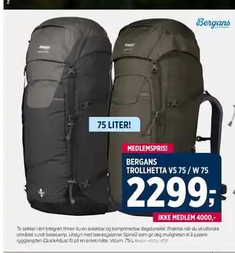 Sport 1 BERGANS TROLLHETTA V5 75 / W 75 tilbud