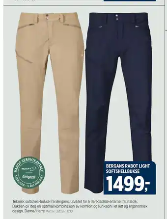 Sport 1 BERGANS RABOT LIGHT SOFTSHELLBUKSE tilbud