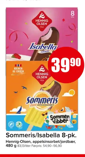 Spar Hennig-Olsen, appelsinsorbet/jordbær, 480 g tilbud