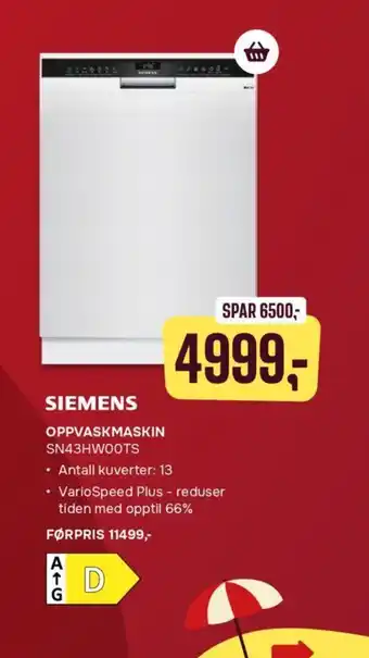 Skousen SIEMENS OPPVASKMASKIN SN43HWOOTS tilbud