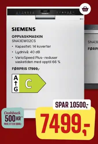 Skousen SIEMENS OPPVASKMASKIN SN43EW02CS tilbud