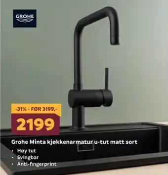 Megaflis Grohe Minta kjøkkenarmatur u-tut matt sort tilbud