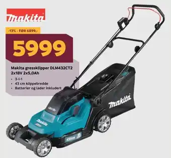 Megaflis Makita gressklipper DLM432CT2 2x18V 2x5,0Ah tilbud