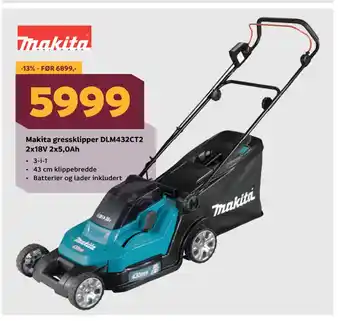 Megaflis Makita gressklipper DLM432CT2 2x18V 2x5,0Ah tilbud