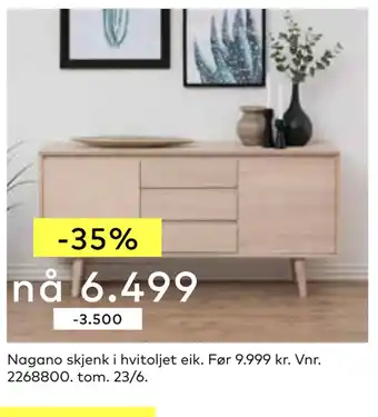Skeidar Nagano skjenk i hvitoljet eik tilbud
