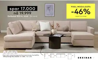 Skeidar Pixel U-sofa i tekstil Niva beige, lav front med sorte ben tilbud