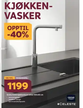 Megaflis Grohe K400 kjøkkenkum enkel 100x50 cm tilbud