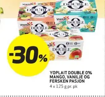 Bunnpris YOPLAIT DOUBLE 0% MANGO, VANILJE OG FERSKEN PASJON tilbud