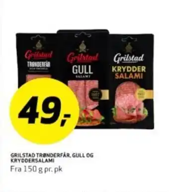 Bunnpris GRILSTAD TRØNDERFAR, GULL OG KRYDDERSALAMI tilbud