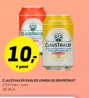 Bunnpris CLAUSTHALER RADLER LEMON OG GRAPEFRUIT tilbud