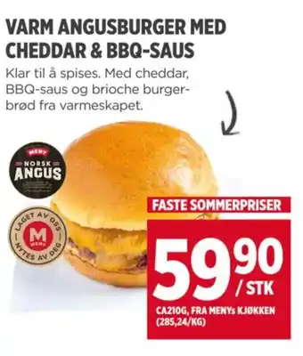 Meny VARM ANGUSBURGER MED CHEDDAR & BBQ-SAUS tilbud