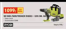 Montér 18V BOR-/SKRUTREKKER R18DD3 – 120S INK. BATTERI tilbud