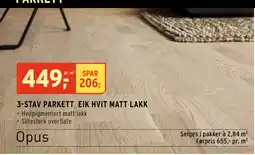 Montér 3-STAV PARKETT EIK HVIT MATT LAKK tilbud