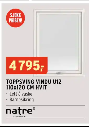 Montér TOPPSVING VINDU U12 110x120 CM HVIT tilbud