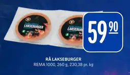 Rema 1000 RÅ LAKSEBURGER tilbud