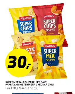 Bunnpris SUPER MIX SALT, SUPER CHIPS SALT, PAPRIKA OG OSTERINGER CHEDDAR CHILI tilbud