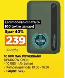 POWER 10 000 MAH POWERBANK DPA1020W10KGN tilbud