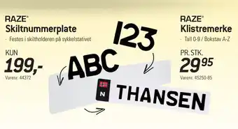 Thansen Skiltnummerplate tilbud