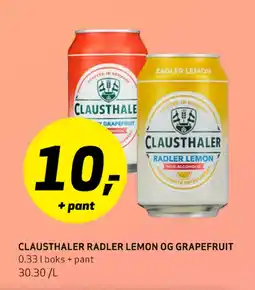 Bunnpris CLAUSTHALER RADLER LEMON OG GRAPEFRUIT tilbud