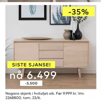 Skeidar Nagano skjenk i hvitoljet eik tilbud