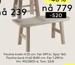Skeidar Pauline benk tilbud