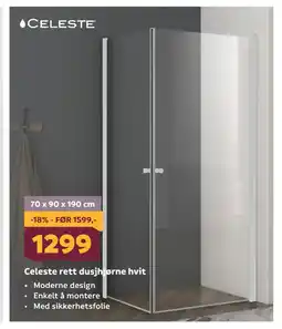 Megaflis Celeste rett dusjhjørne hvit tilbud