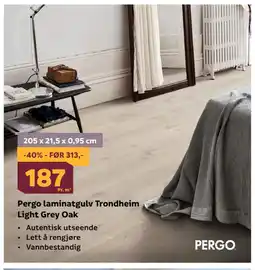 Megaflis Pergo laminatgulv Trondheim Light Grey Oak tilbud