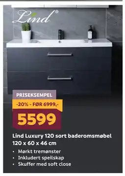 Megaflis Lind Luxury 120 sort baderomsmøbel 120 x 60 x 46 cm tilbud