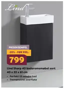 Megaflis Lind Sharp 40 baderomsmøbel sort 40 x 22 x 61 cm tilbud