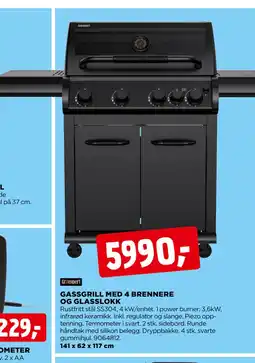 jem & fix GASSGRILL MED 4 BRENNERE OG GLASSLOKK tilbud