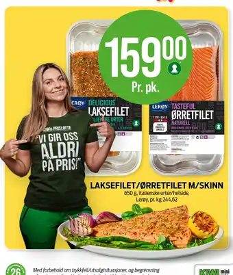 Kiwi LAKSEFILET/ØRRETFILET M/SKINN tilbud