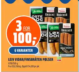 Coop Obs LEIV VIDAR/FINSBRÅTEN PØLSER tilbud