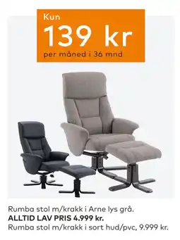 Skeidar Rumba stol m/krakk i Arne lys grå tilbud