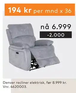 Skeidar Denver recliner elektrisk tilbud