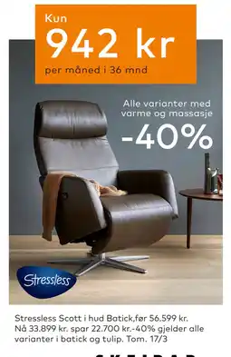 Skeidar Stressless Scott i hud Batick tilbud