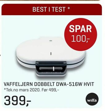 Jernia Vaffeljern dobbelt dwa-516w hvit tilbud