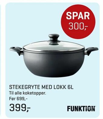 Jernia Stekegryte med lokk 6l tilbud