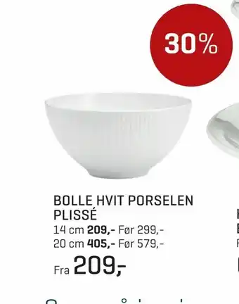 Jernia Bolle hvit porselen plissé tilbud