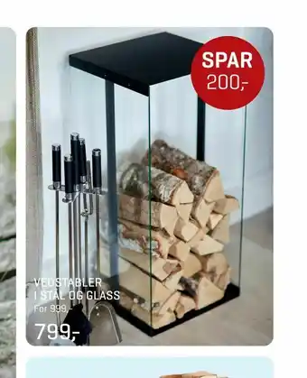 Jernia Vedstabler i stål og glass tilbud