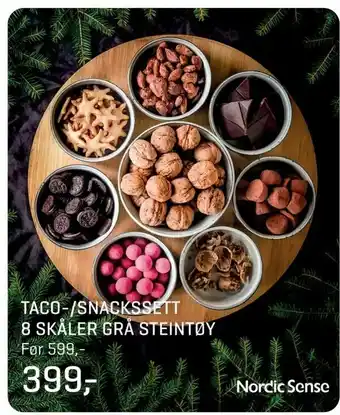 Taco-/snackssett 8 skåler grå steintøy