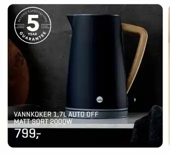 Jernia Vannkoker 1,7l auto off matt sort 2000w tilbud