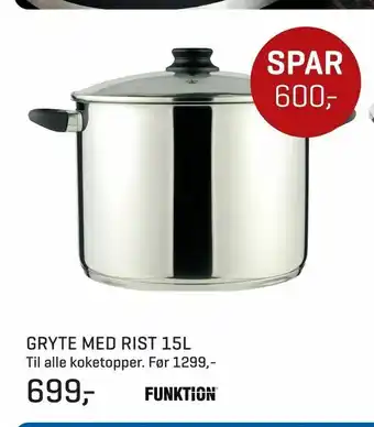 Jernia Gryte med rist 15l tilbud