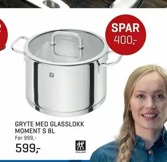 Jernia Gryte med glasslokk moment s 8l tilbud