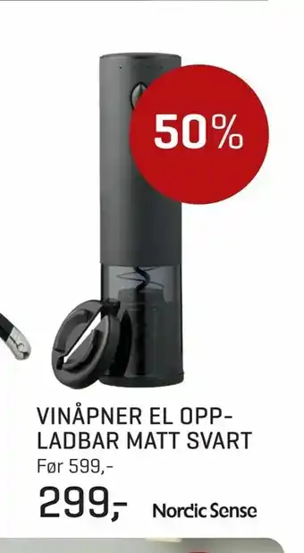 Jernia Vinåpner el oppladbar matt svart tilbud