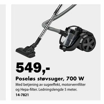 Biltema Poseløs støvsuger, 700 W tilbud