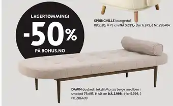 Bohus DAWN daybed i tekstil Monza beige med ben i smoked tilbud