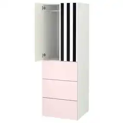 IKEA SmÅstad / platsa Garderobeskap, hvit stripe/blekrosa med 3 skuffer, 60x57x181 cm tilbud