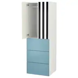 IKEA SmÅstad / platsa Garderobeskap, hvit stripe/blå med 3 skuffer, 60x57x181 cm tilbud